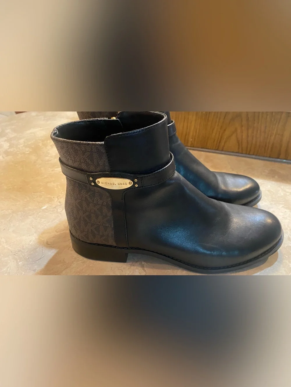 Michael Kors Black Leather Logo-Trim Ankle Booties